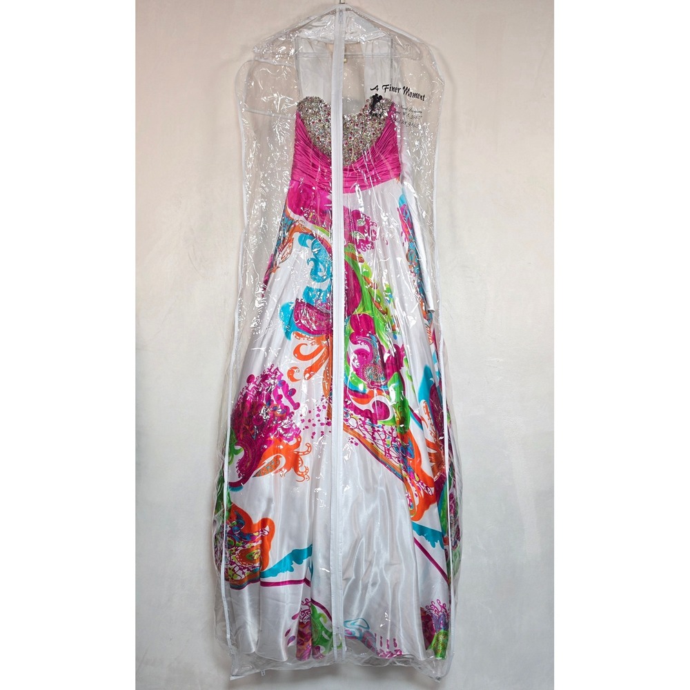 Jovani Maxi Dress Women's 2 White Pink Beaded Rhinestone Formal Prom Gown Y2K - Picture 12 of 16